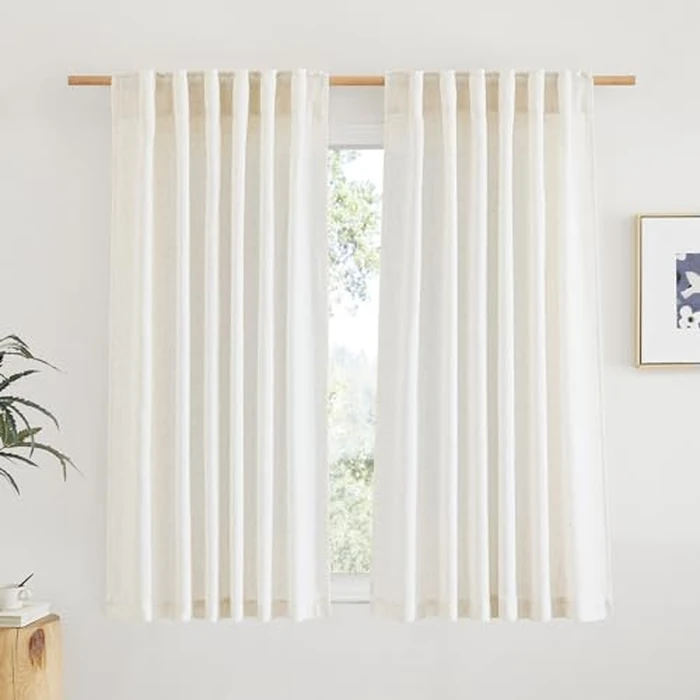 NICETOWN Natural Linen Curtains 54 inches Long for Nursery, Rod Pocket & Back Tab Privacy Window Treatments Light Filtering Drapes for Bedroom/Bathroom, 52" W x 54" L, 2 Panels by NICETOWN - Used - Very Good condition - US$19.04