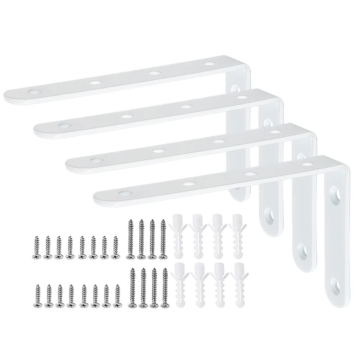 SAYAYO Shelf Bracket Heavy Duty Wall Shelf Brackets Stainless Steel Right Angle Shelf Supports White, 5 x 3 Inch L Brackets for Wood, 4 Pcs, CJ5207W-4P by SAYAYO - Used - Acceptable condition