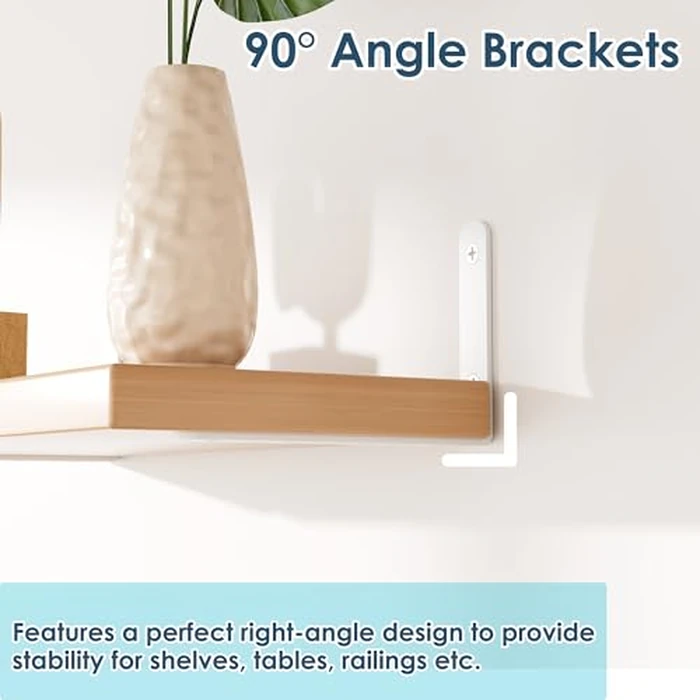 SAYAYO Shelf Bracket Heavy Duty Wall Shelf Brackets Stainless Steel Right Angle Shelf Supports White, 5 x 3 Inch L Brackets for Wood, 4 Pcs, CJ5207W-4P by SAYAYO - Image 3