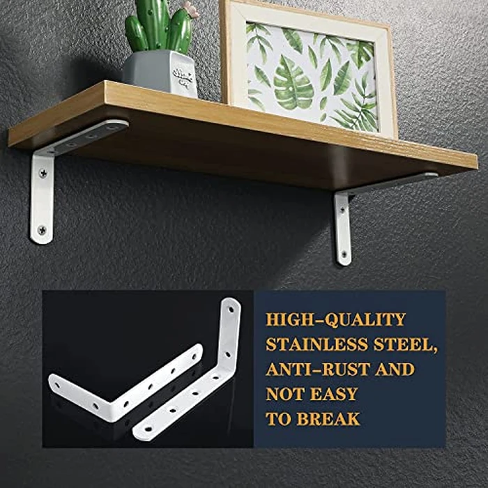 SAYAYO Shelf Bracket Heavy Duty Wall Shelf Brackets Stainless Steel Right Angle Shelf Supports White, 5 x 3 Inch L Brackets for Wood, 4 Pcs, CJ5207W-4P by SAYAYO - Image 6