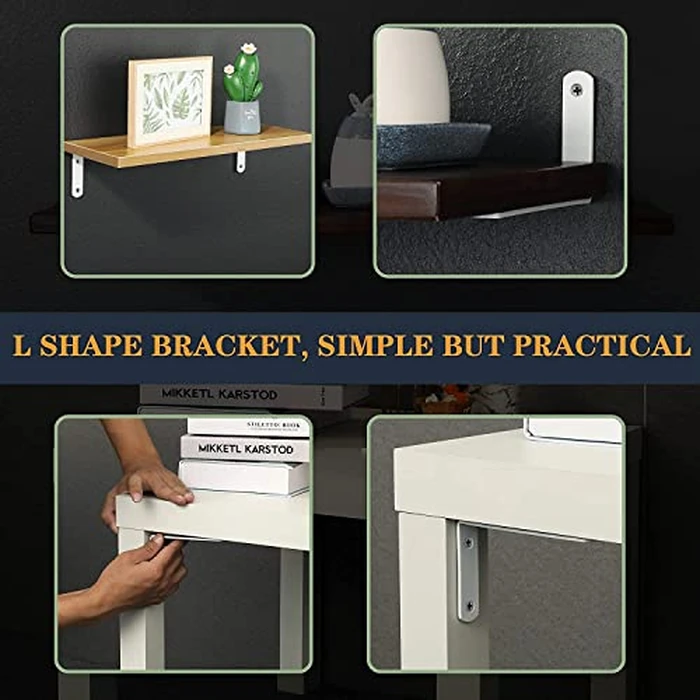 SAYAYO Shelf Bracket Heavy Duty Wall Shelf Brackets Stainless Steel Right Angle Shelf Supports White, 5 x 3 Inch L Brackets for Wood, 4 Pcs, CJ5207W-4P by SAYAYO - Image 7