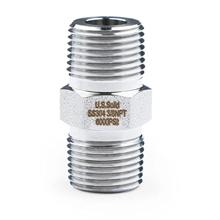 U.S. Solid 304 Stainless Steel Hex Nipple, 6000 psi High Pressure Heavy Duty Pipe Fitting, 3/8" x 3/8" NPT Male Thread Pipe Adapter(1 pc) by U.S. Solid - Used - Acceptable condition - CA$15.55