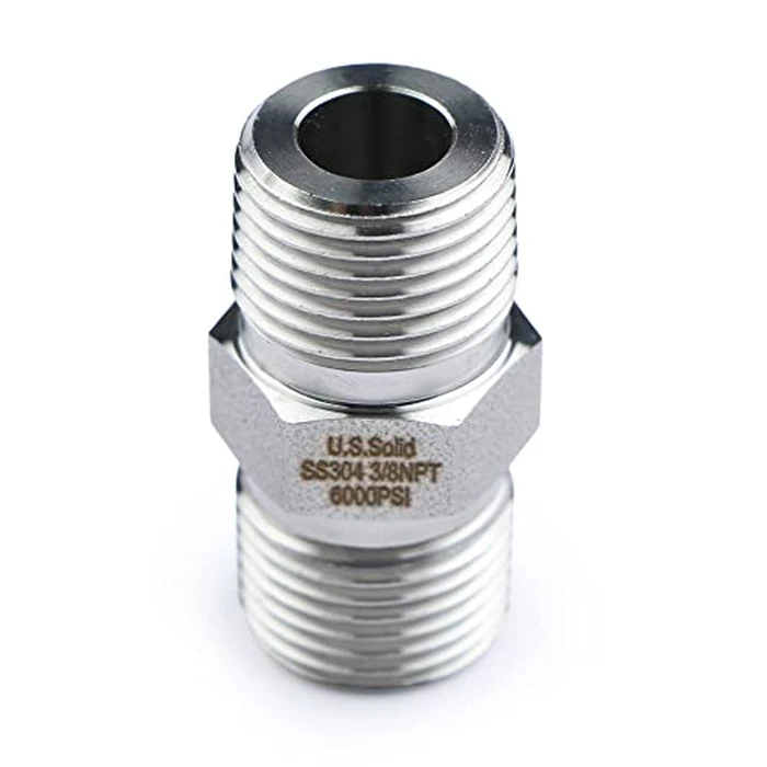 U.S. Solid 304 Stainless Steel Hex Nipple, 6000 psi High Pressure Heavy Duty Pipe Fitting, 3/8" x 3/8" NPT Male Thread Pipe Adapter(1 pc) by U.S. Solid - Image 2