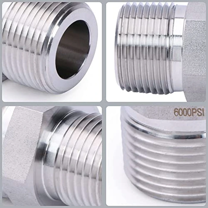 U.S. Solid 304 Stainless Steel Hex Nipple, 6000 psi High Pressure Heavy Duty Pipe Fitting, 3/8" x 3/8" NPT Male Thread Pipe Adapter(1 pc) by U.S. Solid - Image 3