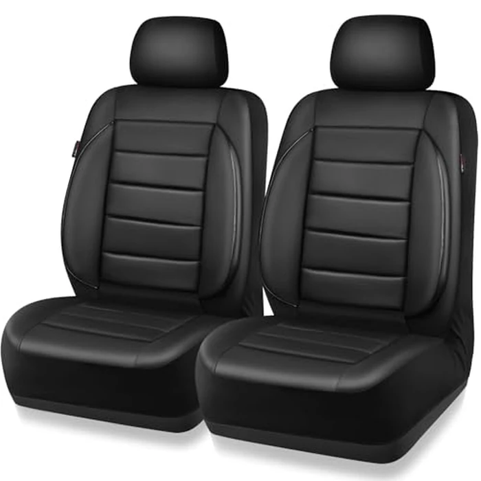 CAR PASS Faux Leather Car Seat Covers Front Seats Only, 3D Foam Support Car Seat Covers, Universal fit for Trucks Vans SUVs Sedans Automotive Comfortable, Airbag Compatible 2 Pieces Front Solid Black by CAR PASS - Used - Like New condition