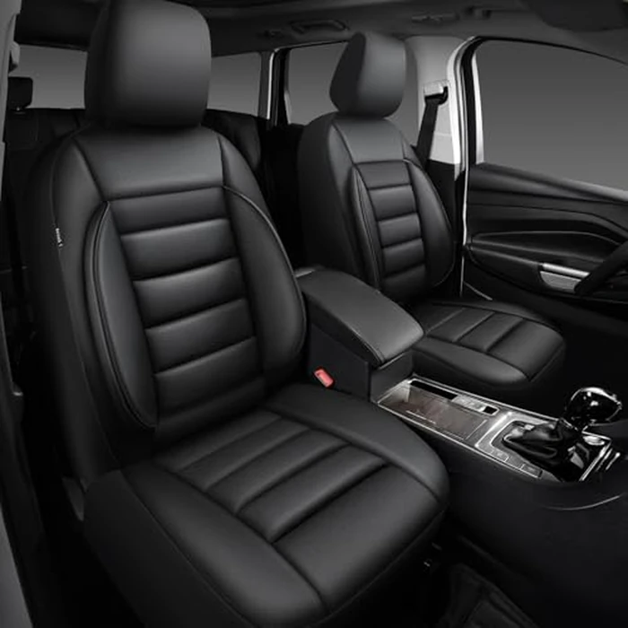 CAR PASS Faux Leather Car Seat Covers Front Seats Only, 3D Foam Support Car Seat Covers, Universal fit for Trucks Vans SUVs Sedans Automotive Comfortable, Airbag Compatible 2 Pieces Front Solid Black by CAR PASS - Image 8