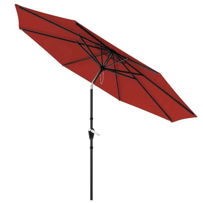 MUCHENGHY 7.5ft Patio Umbrella Outdoor Market Table Umbrella with Push Button Tilt and Crank 6 Ribs for Outside, Lawn, Deck, Garden, Fishing, Backyard & Pool(Burgundy Red) by MUCHENGHY - Used - Very Good condition