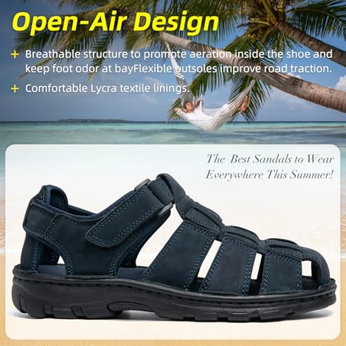 KOIMED Men's Fisherman Leather Sandals Summer Outdoor Sport Beach Hiking Casual Dress Sandles With Comfortable Memory Foam Adjustable Back Strap Closed Toe by KOIMED - Image 4