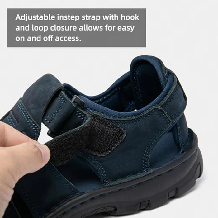 KOIMED Men's Fisherman Leather Sandals Summer Outdoor Sport Beach Hiking Casual Dress Sandles With Comfortable Memory Foam Adjustable Back Strap Closed Toe by KOIMED - Image 5