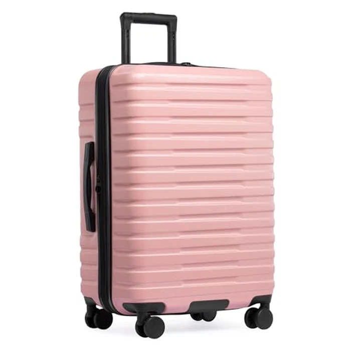 U.S. Traveler Boren, Pink, Checked-Medium 26-Inch, Boren Expandable Hardside Rugged Travel Luggage with 8 Spinner Wheels by U.S. Traveler - Image 1