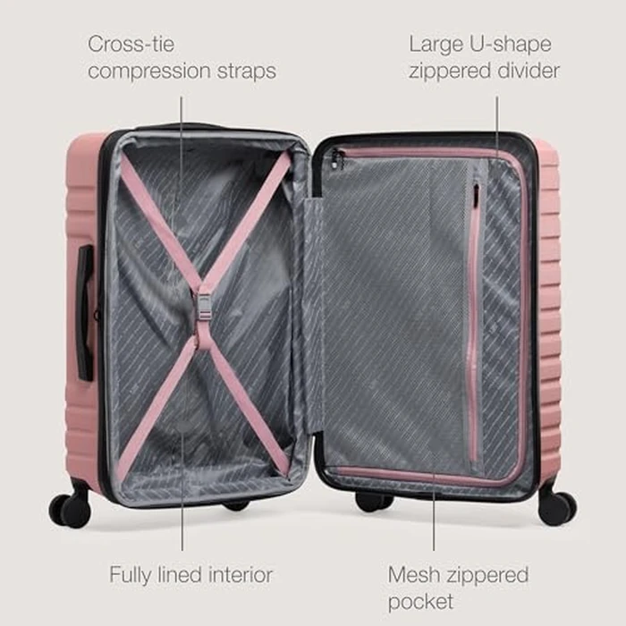 U.S. Traveler Boren, Pink, Checked-Medium 26-Inch, Boren Expandable Hardside Rugged Travel Luggage with 8 Spinner Wheels by U.S. Traveler - Image 2