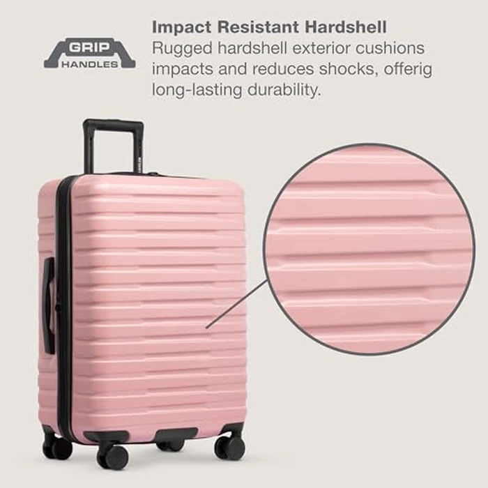 U.S. Traveler Boren, Pink, Checked-Medium 26-Inch, Boren Expandable Hardside Rugged Travel Luggage with 8 Spinner Wheels by U.S. Traveler - Image 3