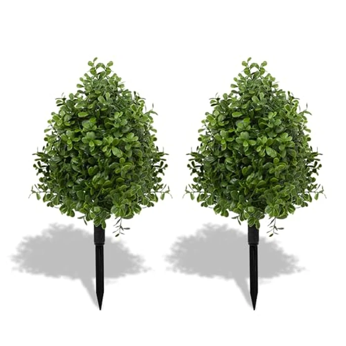 Bdor 22" Artificial Boxwood Topiary Ball Trees, Outdoor Artificial Plant Set of 2 with Ground Stakes, UV Resistant Simulated Evergreen Fake Shrub for Indoor/Outdoor Lawns, Garden Decor by Bdor - Used - Very Good condition - US$36.85