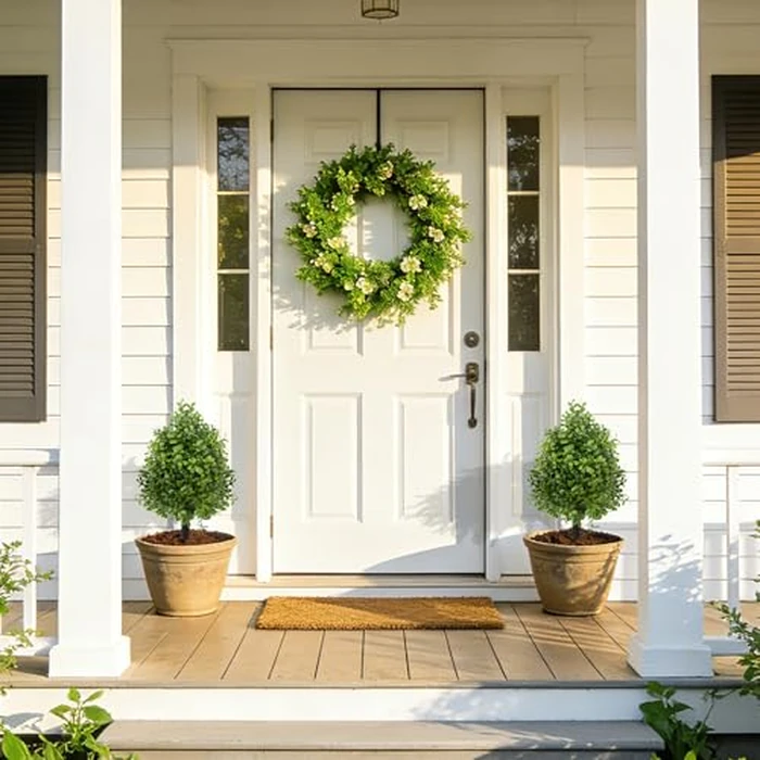 Bdor 22" Artificial Boxwood Topiary Ball Trees, Outdoor Artificial Plant Set of 2 with Ground Stakes, UV Resistant Simulated Evergreen Fake Shrub for Indoor/Outdoor Lawns, Garden Decor by Bdor - Image 3