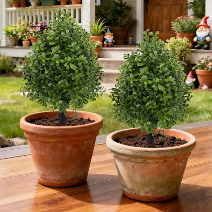 Bdor 22" Artificial Boxwood Topiary Ball Trees, Outdoor Artificial Plant Set of 2 with Ground Stakes, UV Resistant Simulated Evergreen Fake Shrub for Indoor/Outdoor Lawns, Garden Decor by Bdor - Image 8