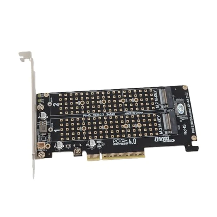 Dual M.2 NVME PCIe Adapter Card, 2 x 32Gbps Full Speed PCIe 3.0 4.0 X16 Expansion Card, M.2 SSD X8 M Key Hard Drive Converter Reader Express Adapter (ph45) by banapoy - Used - Like New condition