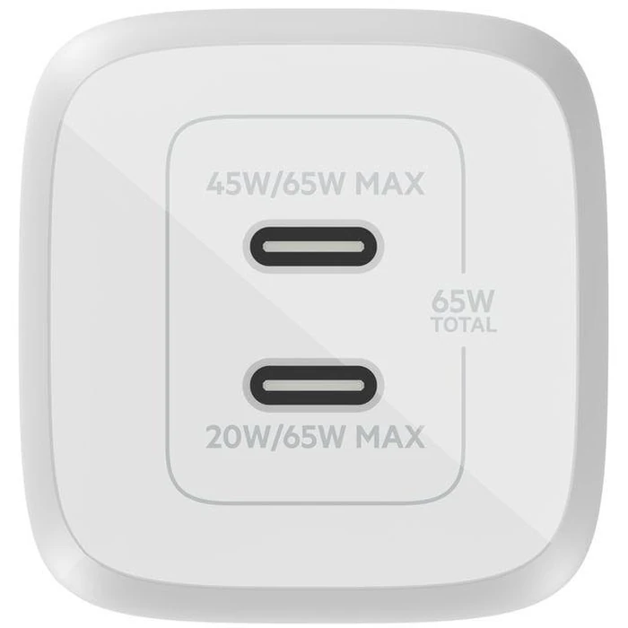 Belkin BoostCharge Pro Dual USB-C GaN Wall Charger with PPS 65W + USB-C to USB-C Cable - White by Belkin - Image 3