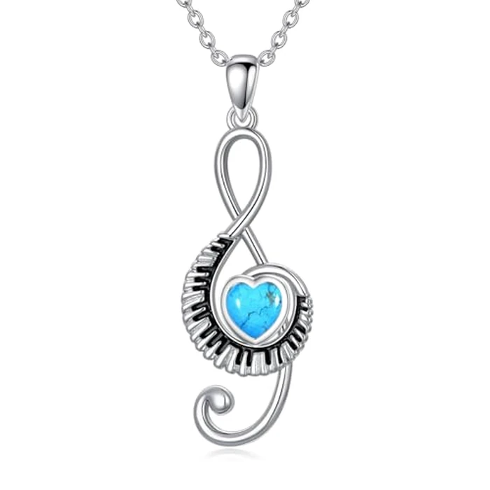MEIDERBO Music Note Piano Necklace Birthstone 925 Sterling Silver Turquoise Treble Clef Pendant Piano Jewelry Music Gifts for Women by MEIDERBO - Used - Like New condition - US$39.89