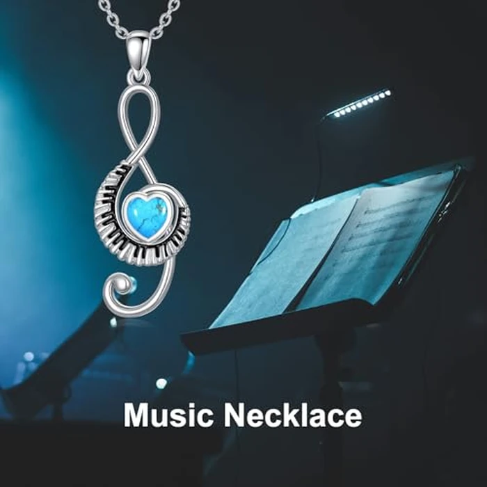 MEIDERBO Music Note Piano Necklace Birthstone 925 Sterling Silver Turquoise Treble Clef Pendant Piano Jewelry Music Gifts for Women by MEIDERBO - Image 2