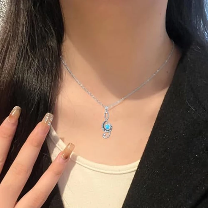 MEIDERBO Music Note Piano Necklace Birthstone 925 Sterling Silver Turquoise Treble Clef Pendant Piano Jewelry Music Gifts for Women by MEIDERBO - Image 3