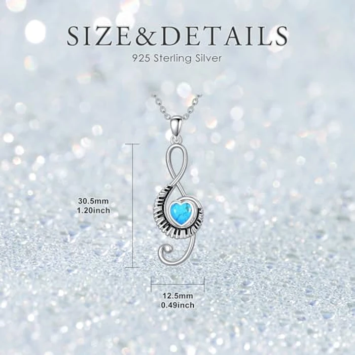 MEIDERBO Music Note Piano Necklace Birthstone 925 Sterling Silver Turquoise Treble Clef Pendant Piano Jewelry Music Gifts for Women by MEIDERBO - Image 4