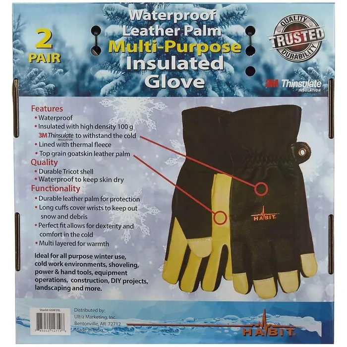 Habit Waterproof Multi-Purpose Insulated Gloves L - Black/Yellow by Habit - Image 2