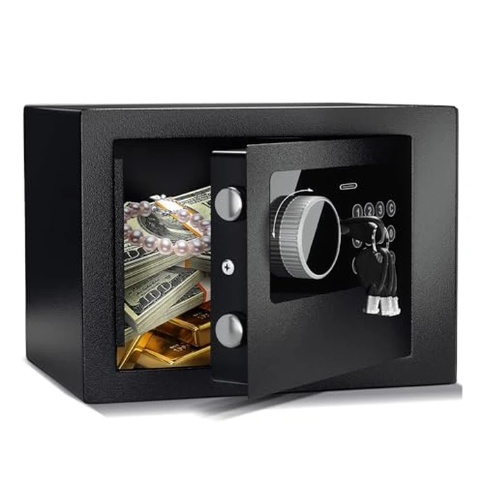 Digital Electronic Money Safe, Steel Security Lock Box with Keypad, Office Hotel Business Jewelry Gun Cash Safe, 0.23 Cubic Feet, 9.06" W x 6.69" D x 6.69" H（black） by CDC DIGI - Used - Like New condition - US$28.49