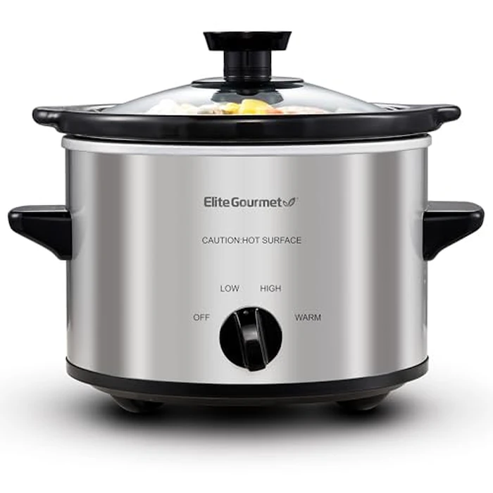 Elite Gourmet MST-250XS Electric Slow Cooker Ceramic Pot, Adjustable Temp, Entrees, Sauces, Stews & Dips, Dishwasher Safe Glass Lid & Crock, 1.5 Quart, Stainless Steel by Elite Gourmet - Image 1