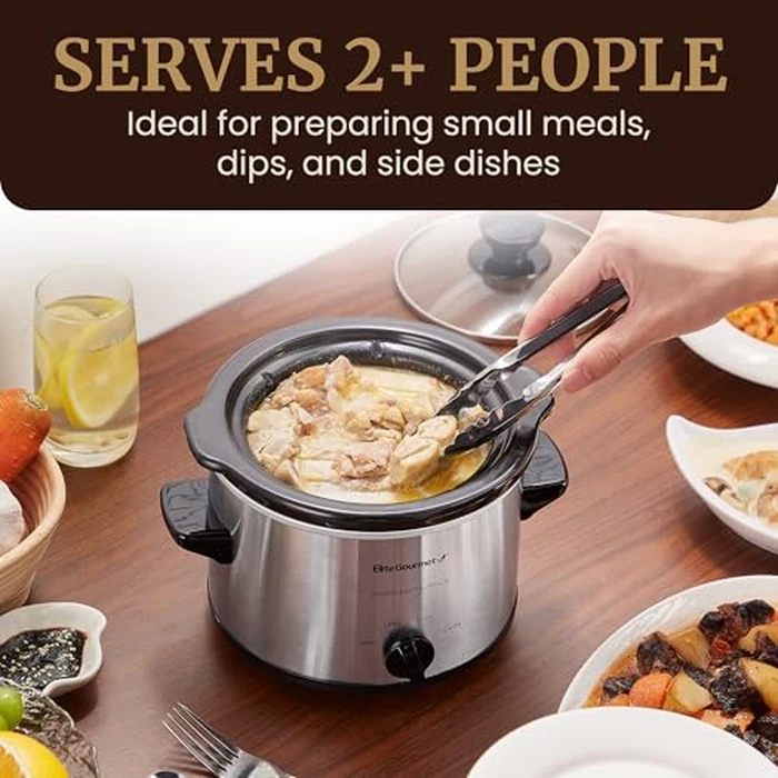 Elite Gourmet MST-250XS Electric Slow Cooker Ceramic Pot, Adjustable Temp, Entrees, Sauces, Stews & Dips, Dishwasher Safe Glass Lid & Crock, 1.5 Quart, Stainless Steel by Elite Gourmet - Image 3