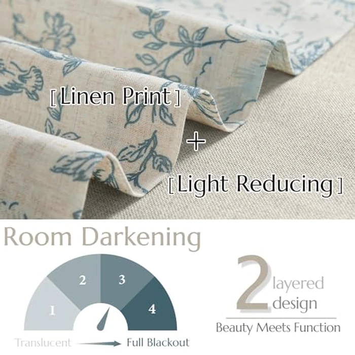 jinchan Linen Floral Valance Double Layer Kitchen Window Curtain Blue Flower on Beige Valance for Living Room Cafe Farmhouse Light Filtering Rustic Country Curtain 18 Inch Rod Pocket 1 Panel by jinchan - Image 4
