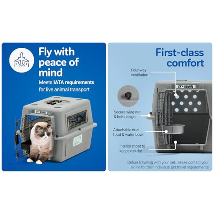 Petmate Sky Kennel For Air and Travel Airline Compliant Dog Crate for Smaller Dog Breeds or Pets up to 15 lbs, Heavy Duty Dog Kennel, Made in the USA- 21" L by Petmate - Image 2