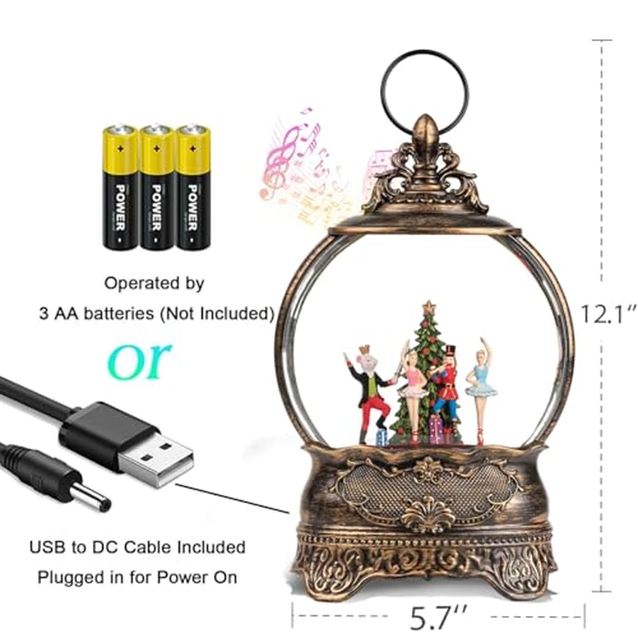 12.1" Christmas Snow Globe Lights, Sparkling Music Box, USB and Battery Powered Christmas Decoration Gifts(Nutcracker and Mouse King Showdown) by Kirschblüte - Image 4