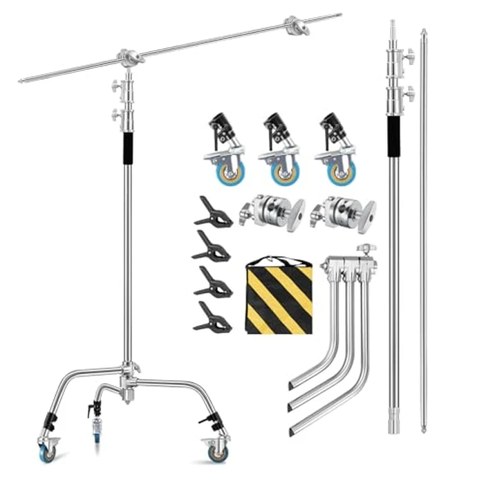 Heavy Duty C Stand with Boom Arm and Wheel,Max Height 10.8ft/330cm 100% Stainless Steel Adjustable Sturdy Photography Light Stand C-Stand with Wheel for Photography Studio Video Photo Shooting by Konseen - Image 1
