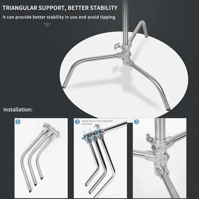 Heavy Duty C Stand with Boom Arm and Wheel,Max Height 10.8ft/330cm 100% Stainless Steel Adjustable Sturdy Photography Light Stand C-Stand with Wheel for Photography Studio Video Photo Shooting by Konseen - Image 6