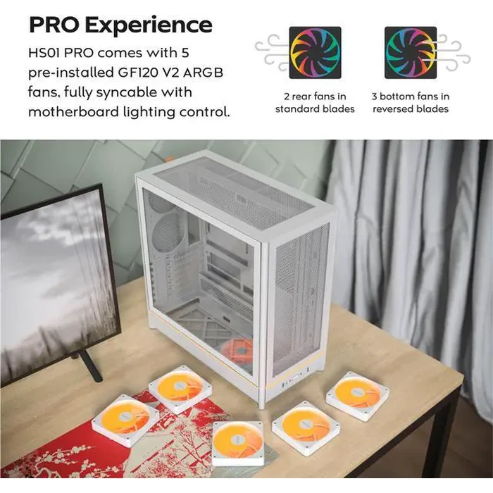 MONTECH HS01 PRO, ATX Mid-Tower PC Case, Gaming PC, High-Airflow, Reversible Layout, Mesh Front Panel, 5x ARGB PWM Fan Pre-Installed, Sink-in Design, by Montech - Image 6