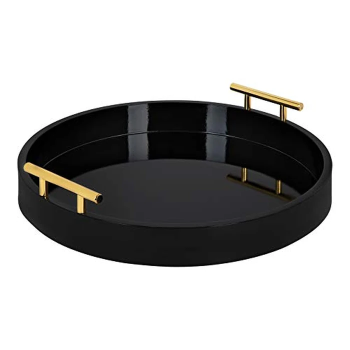 Kate And Laurel Lipton Modern Round Tray, 18" Diameter, Black and Gold, Decorative Accent Tray for Storage and Display by Kate and Laurel - Image 1