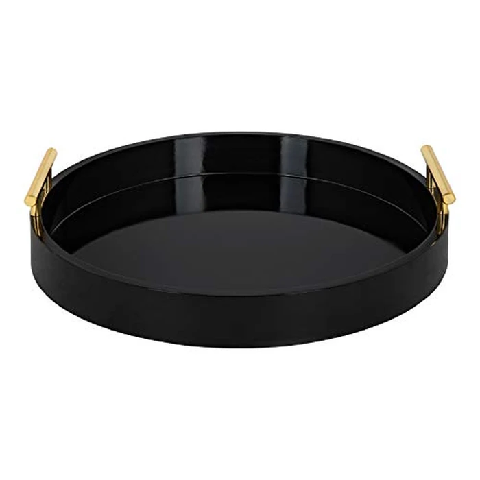 Kate And Laurel Lipton Modern Round Tray, 18" Diameter, Black and Gold, Decorative Accent Tray for Storage and Display by Kate and Laurel - Image 2