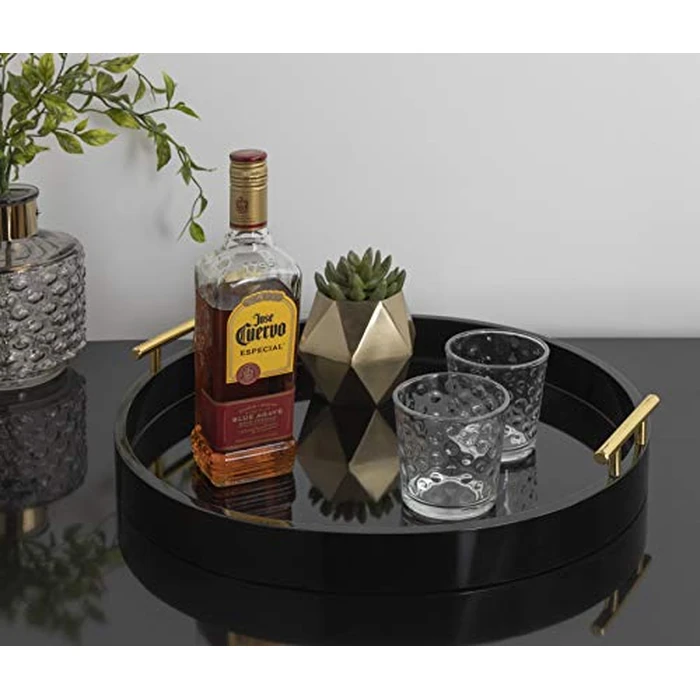 Kate And Laurel Lipton Modern Round Tray, 18" Diameter, Black and Gold, Decorative Accent Tray for Storage and Display by Kate and Laurel - Image 4