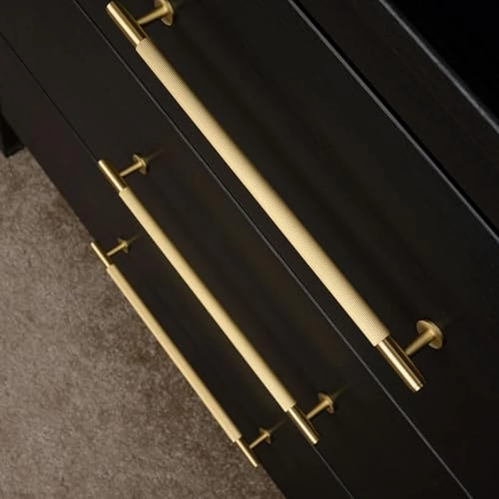 QOGRISUN 2-Pack Solid Brass Cabinet Pulls, Grooved Gold Bar Handles, 7-9/16-Inch Hole Center for Kitchen Drawer Dresser Cupboard, 9.5-Inch Total Length, Brushed Brass Finish - Eleganza by QOGRISUN - Image 2