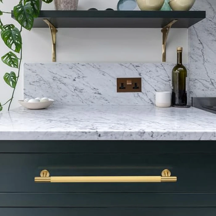 QOGRISUN 2-Pack Solid Brass Cabinet Pulls, Grooved Gold Bar Handles, 7-9/16-Inch Hole Center for Kitchen Drawer Dresser Cupboard, 9.5-Inch Total Length, Brushed Brass Finish - Eleganza by QOGRISUN - Image 7