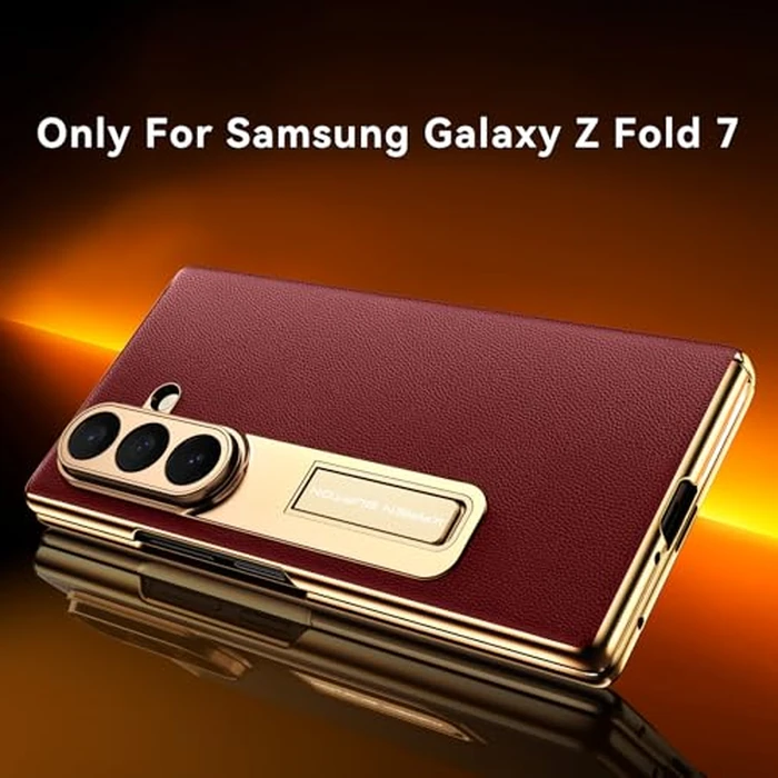 Kalernd for Samsung Galaxy Z Fold 7 Phone Case,Luxury Genuine Leather,Kickstand Hinge Protection,Built-in Screen Protector,Full Body Anti-Fall Ultra Slim Protective Case for Galaxy zfold 7 (Red) by Kalernd - Image 3