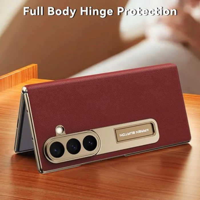 Kalernd for Samsung Galaxy Z Fold 7 Phone Case,Luxury Genuine Leather,Kickstand Hinge Protection,Built-in Screen Protector,Full Body Anti-Fall Ultra Slim Protective Case for Galaxy zfold 7 (Red) by Kalernd - Image 4