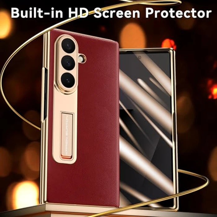 Kalernd for Samsung Galaxy Z Fold 7 Phone Case,Luxury Genuine Leather,Kickstand Hinge Protection,Built-in Screen Protector,Full Body Anti-Fall Ultra Slim Protective Case for Galaxy zfold 7 (Red) by Kalernd - Image 5