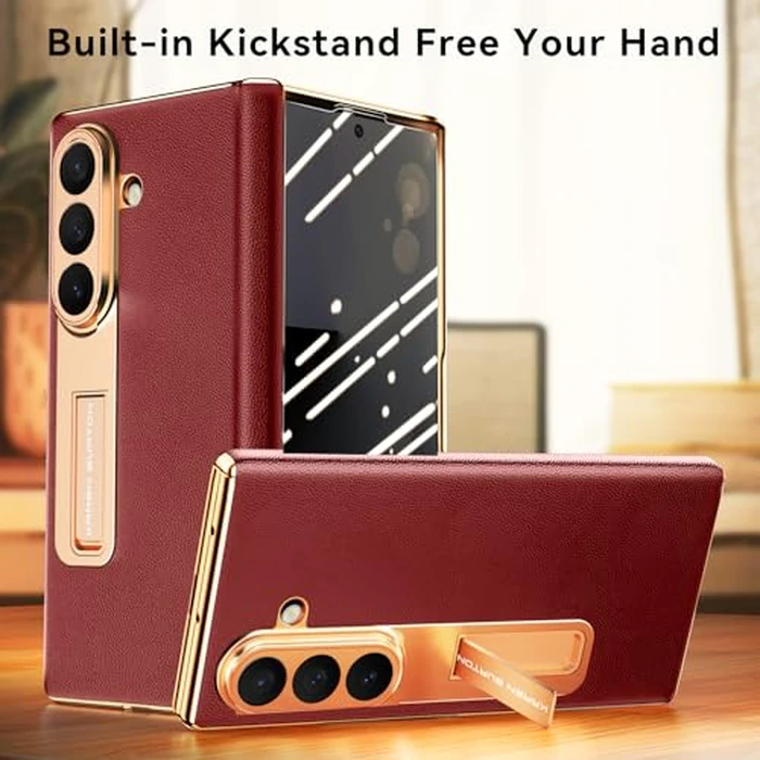 Kalernd for Samsung Galaxy Z Fold 7 Phone Case,Luxury Genuine Leather,Kickstand Hinge Protection,Built-in Screen Protector,Full Body Anti-Fall Ultra Slim Protective Case for Galaxy zfold 7 (Red) by Kalernd - Image 6