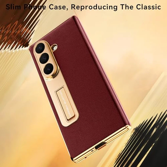 Kalernd for Samsung Galaxy Z Fold 7 Phone Case,Luxury Genuine Leather,Kickstand Hinge Protection,Built-in Screen Protector,Full Body Anti-Fall Ultra Slim Protective Case for Galaxy zfold 7 (Red) by Kalernd - Image 7