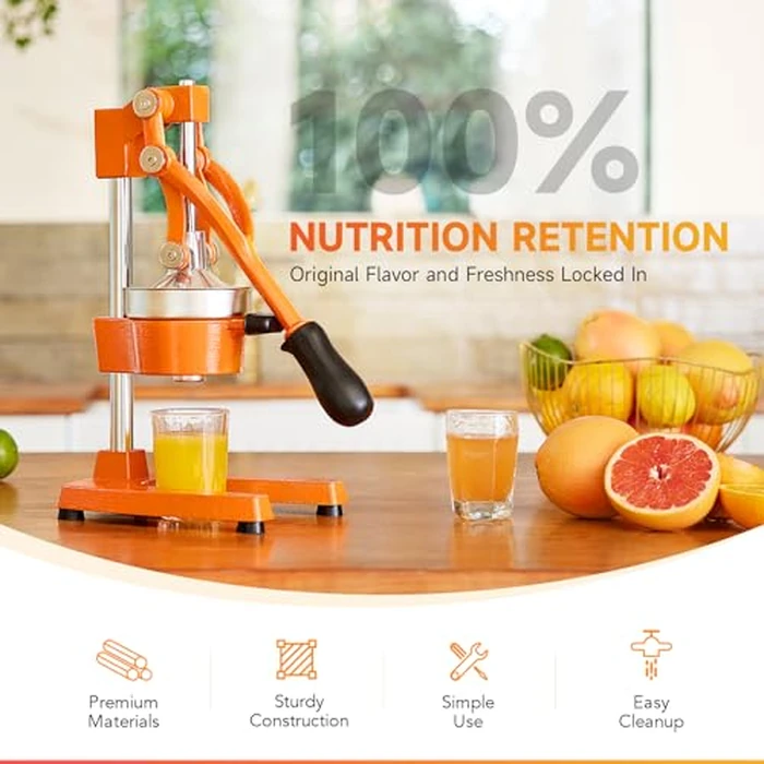 CO-Z Hand Press Juicer Machine, Manual Orange Juicer and Professional Citrus Juicer for Orange Juice Pom Lime Lemon Juice, Commercial Lemon Squeezer, Easy to Clean, Orange by CO-Z - Image 2