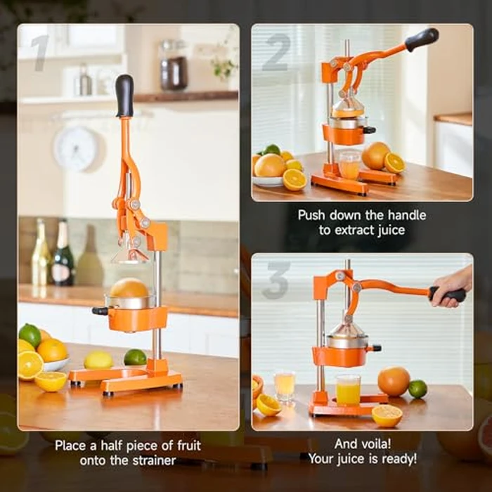CO-Z Hand Press Juicer Machine, Manual Orange Juicer and Professional Citrus Juicer for Orange Juice Pom Lime Lemon Juice, Commercial Lemon Squeezer, Easy to Clean, Orange by CO-Z - Image 3