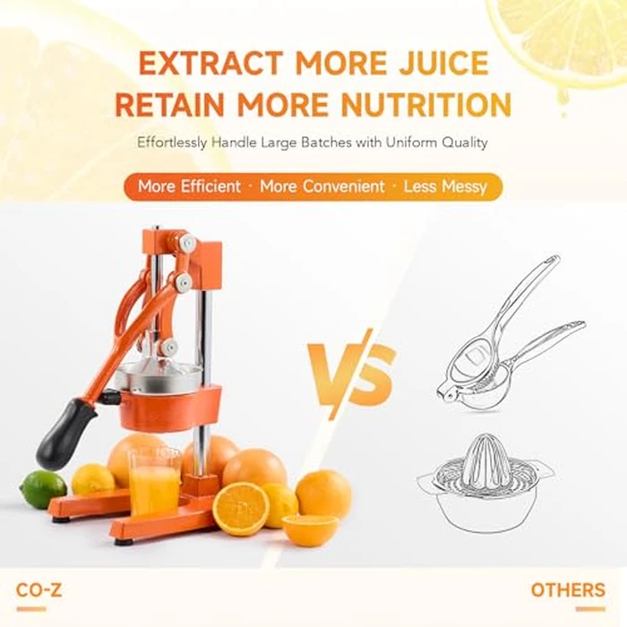 CO-Z Hand Press Juicer Machine, Manual Orange Juicer and Professional Citrus Juicer for Orange Juice Pom Lime Lemon Juice, Commercial Lemon Squeezer, Easy to Clean, Orange by CO-Z - Image 9