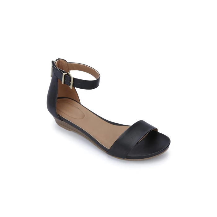 Kenneth Cole REACTION Women's Viber Ankle Strap Low Wedge Sandal, black 7.5 M US by Kenneth Cole REACTION - Image 1