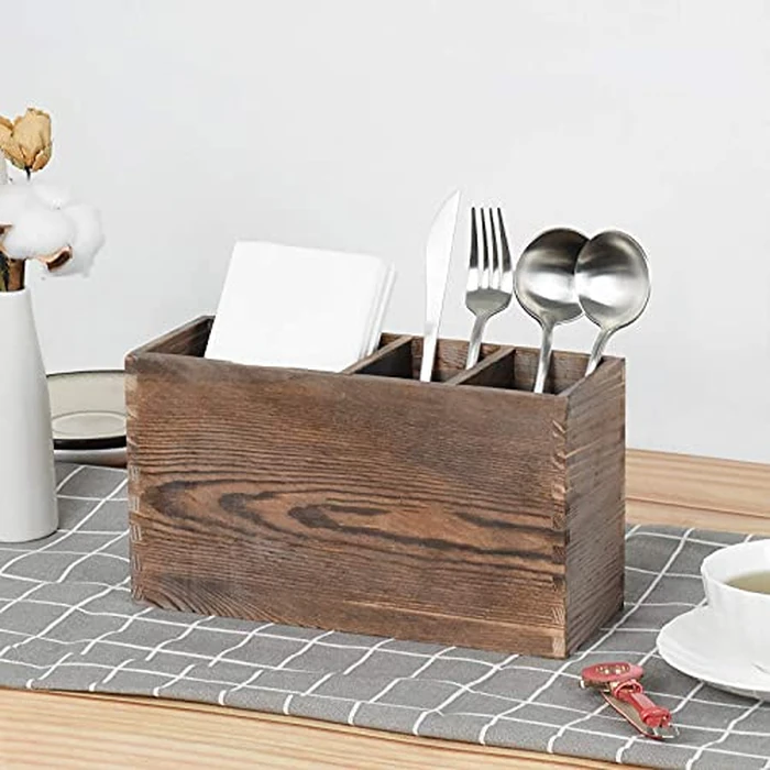 Upgrade Wood Cutlery Holder, Cutlery Holder Organizer tensil Storage Organizer Countertop for Silverware Fork Spoon Spatula 4 compartments by WuGeShop - Image 6